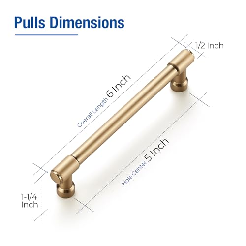 JOY DECOR 5 Inch Champagne Bronze Cabinet Handles 10 Pack - Modern Pulls with 5-In Center