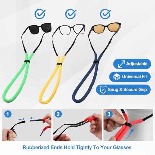6 Pack Floating Sunglasses Straps for Water Sports ? Buoyant Glasses Strap, Adjustable for Boating, Kayaking, Fishing, Paddleboarding - Secure Anti-Slip Cord, Easy Install for Men & Women