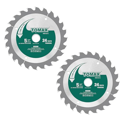 TOMAX 2 Pack 5-1/2 Inch 24 Tooth ATB General Purpose and Trimming Saw Blade, Cordless Trim Saw Blade with 5/8-Inch Arbor (1/2-Inch and 10-mm Reducer Bushings Include)