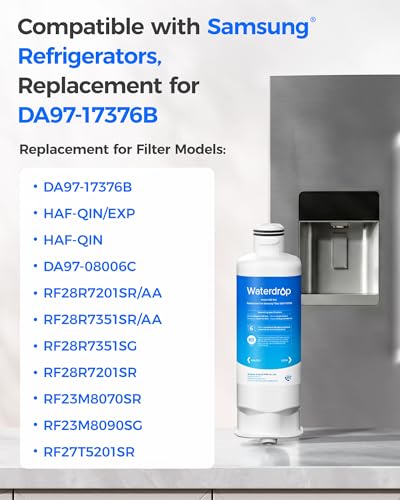 Waterdrop WD-F45 Refrigerator Water Filter Replacement 3-Pack for Samsung DA97-17376B, Standard Activated Carbon Filter
