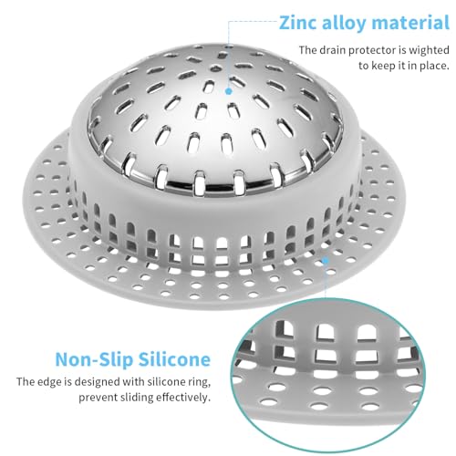 Large Grey Bathtub & Sink Drain Hair Catcher - Rustproof Zinc Alloy, Easy to Clean & Stay in Place