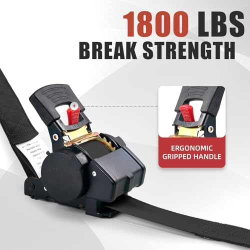 GREATMAG Heavy Duty Black Retractable Ratchet Tie-Down Straps 1800 lbs, 1in x 10ft, Auto Rewind, 2 Pack for Truck, Trailer & Cargo