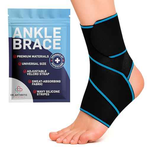 Dr. Arthritis Essentials Ankle Brace Support for Women & Men, Tendonitis, Achilles Injuries, Running, Basketball & More, Fits Left & Right Foot (Blue Single)