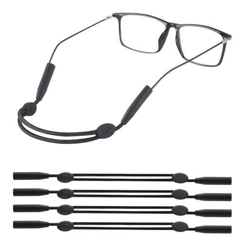 Glasses Strap for Slim Leg - Adjustable Eyeglasses Strap, Sunglasses Straps Holder for Men Women - No Tail Glasses holder Eyewear Retainers Eye Glass String Straps(4pcs Black 14inch)