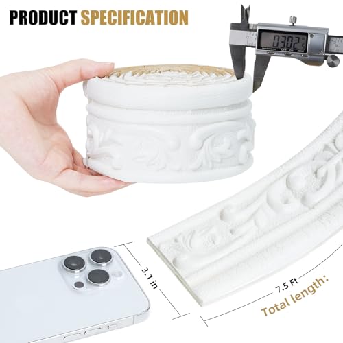 WAPANE 3.1" x 90" White Peel & Stick Foam Molding Trim - Flexible Wall Border