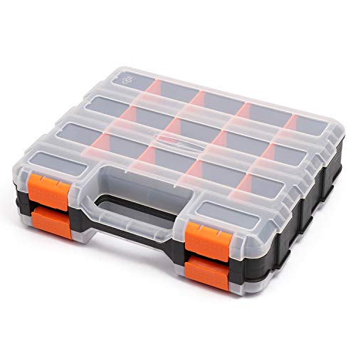 Mayouko 34-Compartment Double-Side Tool Organizer with Removable Dividers – Black/Orange, 12.6" L x 10.6" W x 3.2" H