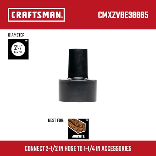 CRAFTSMAN CMXZVBE38665 2-1/2 to 1-1/4 inch Adapter Wet Dry Vac Attachment, Industrial-Grade Shop Vacuum Accessory that Connects 2-1/2 in. Vac Hoses to 1-1/4 in. Accessories