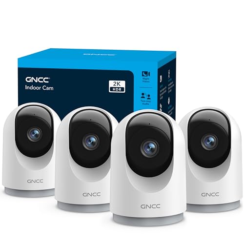 GNCC 2K Night Vision Indoor Security Camera 4-Pack with Phone App & Pan/Tilt