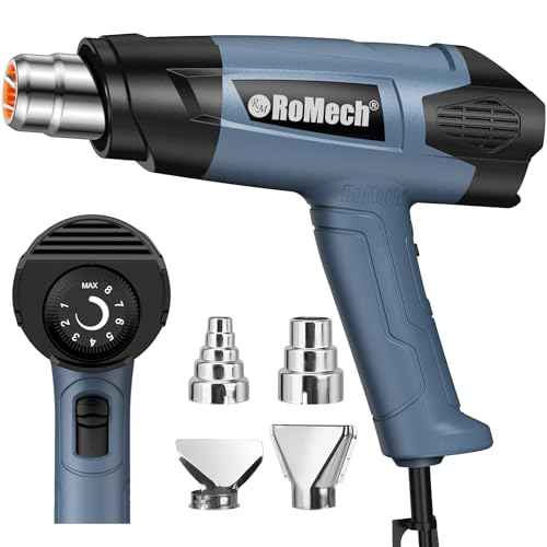 ROMECH 1500W Heavy Duty Heat Gun, Variable Temperature Control Hot Air Gun Kit with 2 Air Flow 120¡ÆF~1200¡ÆF and 4 Nozzles for Crafts Shrink Wrap (Blue)
