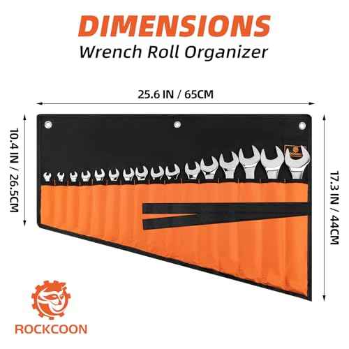 Wrench Roll Organizer 16 Pockets, Wrench Pouch Roll Up with Water Proof Oxford Cloth, Tool Roll Bag for Wrenches Organization, Black and Orange