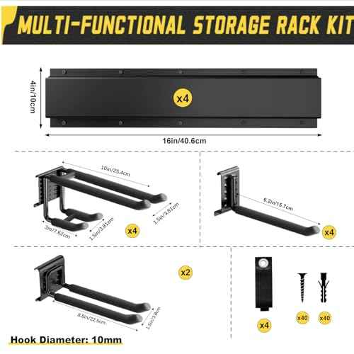 64'' Garage Tool Organizer Wall Mount, 18 PCS Adjustable Garden Tool Hanger Rack, Garage Hooks Heavy Duty, Shovel Holder Wall Mount, Storage Hooks for Hanging in Garage