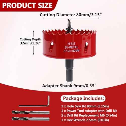 LC LICTOP 3.15 Inch Hole Saw, Heavy Duty Bi-Metal Cornhole Cutter, HSS Blade Drill Bit for Ceiling Light, Wood, Soft Metal Sheet, Plastic Panel, Drywall and Fiberboard, with Positive Rake Teeth, Red