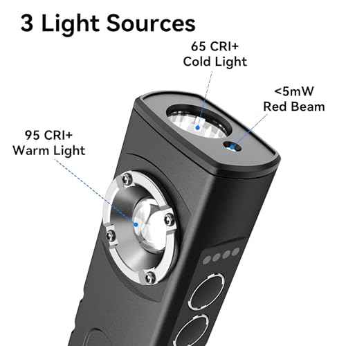 EDC Flashlight with Red Beam Combo Magnetic Work Light Rechargeable Stepless Dimming Flashlight Thickened Aluminium Alloy Material
