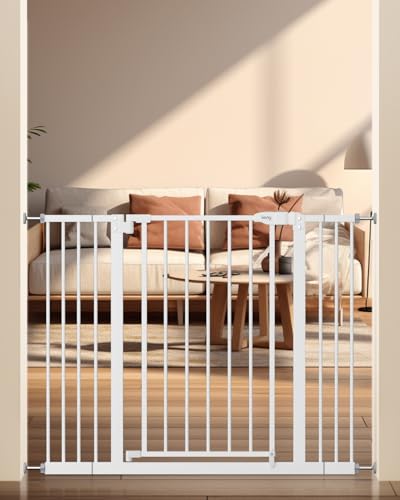 Keny 29-42.5 Inch White Baby Gate with Auto-Close Safety Lock for Stairs & Doorways