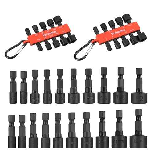 ValueMax 20 PCS Power Nut Driver Set for Impact Drill, 1/4¡± Hex Head Drill Bit Set SAE and Metric, 4-12mm and 5/32''-1/2'' Nut Drivers, Chrome Vanadium Steel