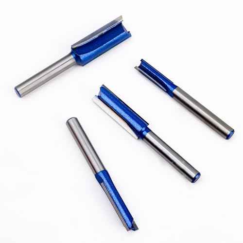 Double Flute Straight 1/4 Shank, Flush Trim Router Bit Set, Cutting Diameter Respectively 1/4", 5/16", 3/8", 1/2" for Home DIY and Woodworking