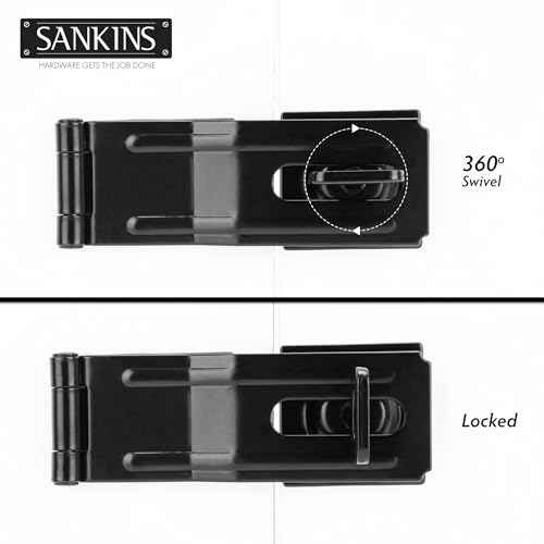 4-1/2" Swivel Staple Safety Hasps, Gate Door Hasp Latches Safety Packlock Clasp Locking with Twist Knob for Fence, Gate, Cabinet, Black