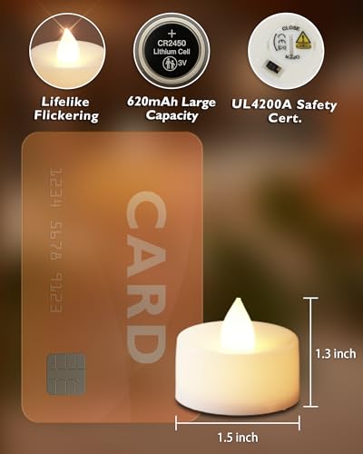Warm White Glow Homemory 12-Pack Remote Flameless LED Tea Light Candles, 400+ Hours