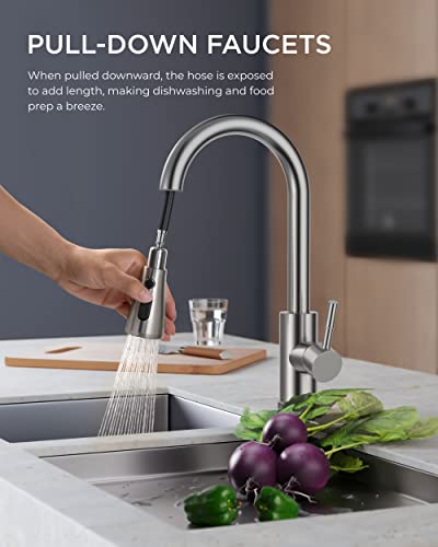 FORIOUS Stainless Steel Kitchen Faucet with Pull Down Sprayer, Brushed Nickel, Classic Finish