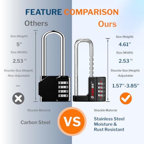 Forge Black Combination Lock with Adjustable Shackle 1.57-3.85" - Keyless Security