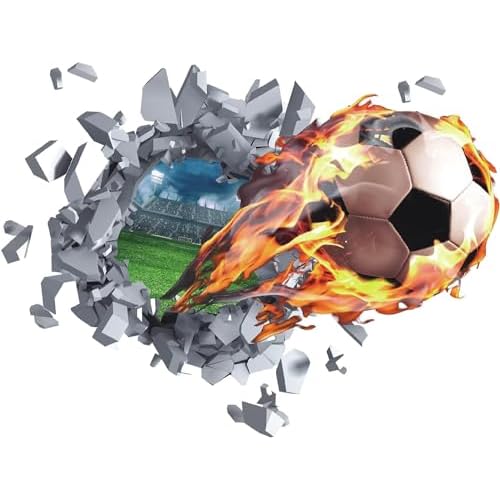 TOARTi 3D Football Wall Stickers,Football Wall Decals for Boys Room,Soccer Football Wall Art Decal for Boys Bedroom Soccer Room Decoration