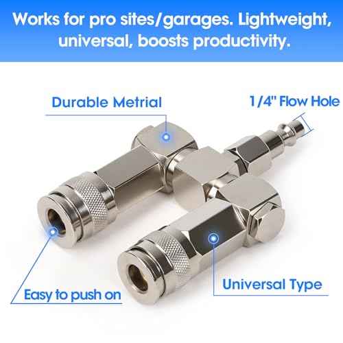 2-Way Air Hose Splitter with 360¡Æ Swivel, 1/4" NPT Steel Fittings - 300PSI Industrial Air Compressor Connector, Durable Quick Connect Accessories