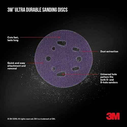 3M Ultra Durable 5 inch Power Sanding Discs, Universal Hole, 320 Grit, 10/Pack