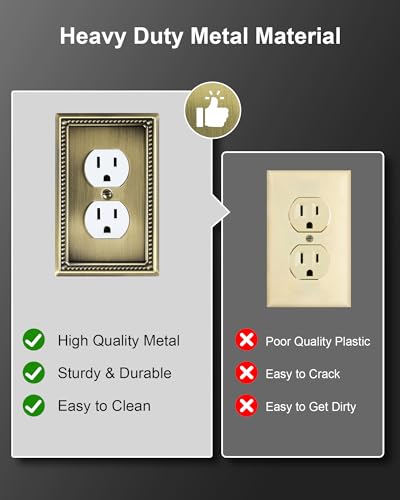 Single 4-Pack Antique Brass Duplex Switch Plates & Outlet Covers - Treewell