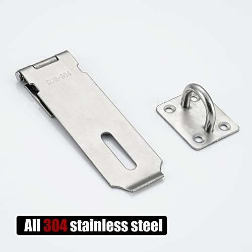 JQK 5 Inch Brushed Stainless Steel Door Hasp Latch Lock - Heavy Duty Security Clasp DL130-BN