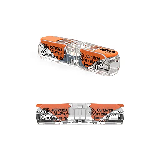WAGO Lever-Nuts® Inline Splicing Connectors Box of 60, 2-Conductor, Transparent Housing
