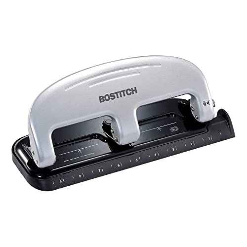 Bostitch Office EZ Squeeze 3-Hole Punch, 20 Sheet Capacity, Reduced Effort, No Jam Technology , Silver