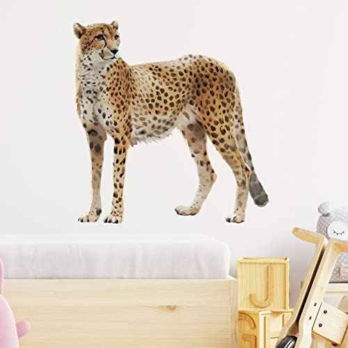 Lifelike Standing Cheetah Wall Decal Nursery Tropical Animal Leopard Wall Sticker Removable Peel and Stick Wall Art Decor Stickers for Kids Baby Classroom Preschool Living Room Bedroom School