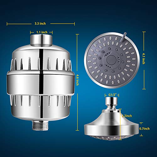 FEELSO Chrome Shower Head with Filter - 5 Spray Modes, Hard Water Filtered