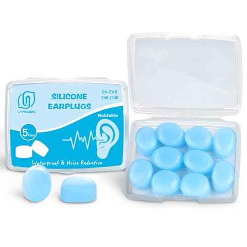 LYSIAN Soft Moldable Silicone Earplugs for Sleep, 5 Pairs, SNR 27dB Noise Cancelling Sleeping Ear Plugs for Swimming, Travel, Snoring(Blue)