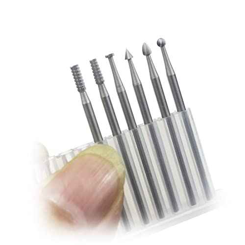 Luo ke 6 Pcs 3/32 Inch Shank Tungsten Steel Engraving Router Bits, Olive Amber Carving Drill Bits for Rotary Tools (2.3mm Carving bits)
