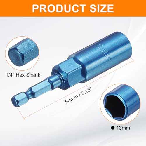 HARFINGTON Nut Driver 13mm Hex Drive Socket CR-V Steel Power Screw Drill Bits Socket Wrench Tools with 1/4" Quick Change Hex Shank for Power Drills Impact Drivers, Blue