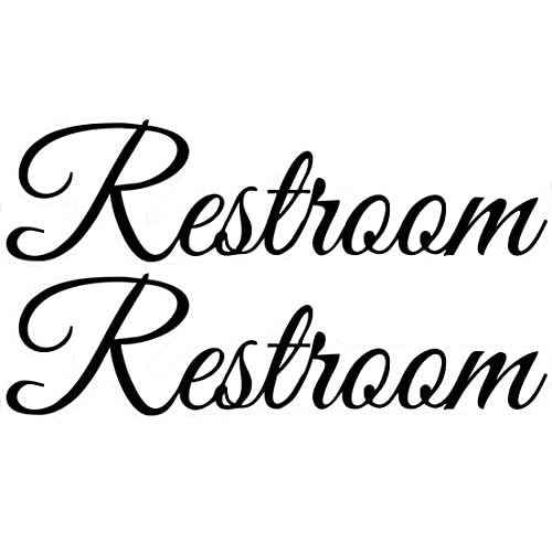 Printed On Clear Adhesive Vinyl, No Background - Restroom - UV Resistant, Waterproof, Durable - Peel & Stick Wall Door Decor Decal Sticker Quote Vinyl Mural Art Script Vinyl lettering - (2 Pack) 9.5" x 2.5", Black