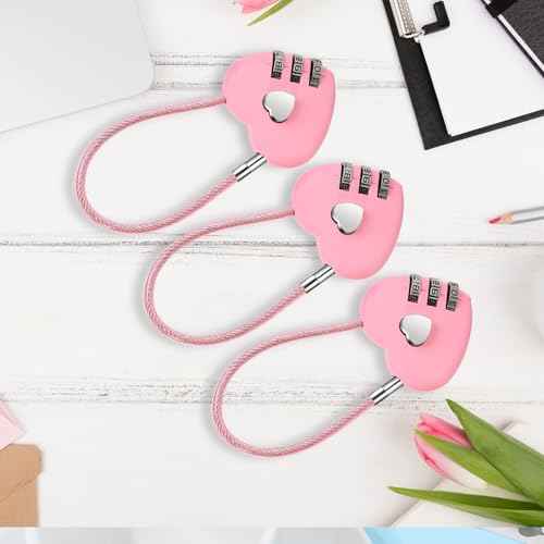 3 PCS 3 Digit Combination Padlock Heart Combination Locks Pink Code Lock with Steel Wire Rope Mini Luggage Locks Love Locker Lock Cute Combo Lock for Backpack Luggage Lockers Jewelry Boxes