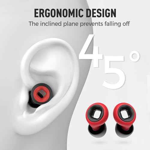 Ear Plugs for Sleeping Noise Cancelling,45db Motorcycle Ear Plugs for Noise Reduction with 8 Eartips,Reusable Silicone Earplugs for Sleep,Concerts,Work,Study,Snoring,Travel (Black and Red)
