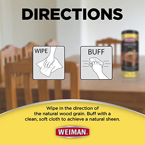 Weiman Wood Polish and Cleaning Wipes 20 Count Pack of 3 - Furniture & Cabinet Cleaner with UVX-15 Protection