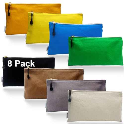 8 Pack Canvas Tool Bag Zipper Pouch - Heavy Duty 16 oz. Canvas Tools Utility Pouches, Multipurpose Storage Organizer Tote Bags with Dependable Metal Zippers, 12.5 x 7-Inch