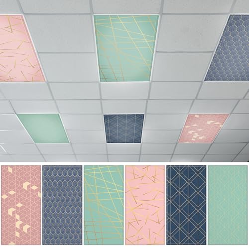 QOUBAI Geometric Fluorescent Light Covers 6 Pack 4x2 Ft Magnetic Ceiling Shades