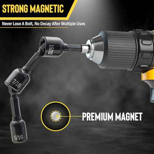 9-PCS Magnetic Nut Driver Set - Impact Nut Driver Bit Set for Impact Drill, SAE, Drill Socket Set, 1/4 Inch Hex Shank, Cr-V Steel