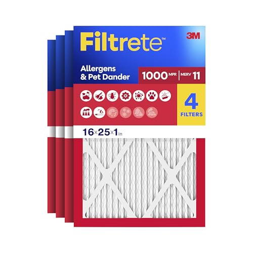 Filtrete 16x25x1 MERV 11 Air Filter - 3-Month Allergens & Pet Dander, 4 Pack