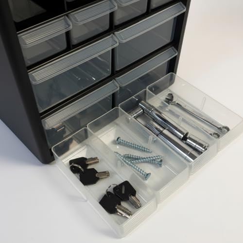Homak 12-Drawer Parts Organizer, Black – Wall-Mountable Plastic Storage