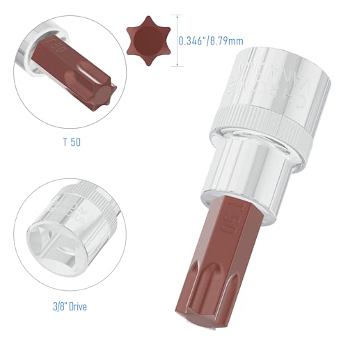 2PCS 3/8" Drive T50 Torx Bit Socket, S2 Steel Bits, Heat Treated CR-V Steel Star Sockets 1.9" Length