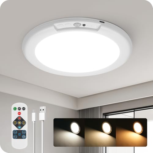 Rechargeable Wireless Motion Sensor Ceiling Light with Remote - 3 Color Temperatures