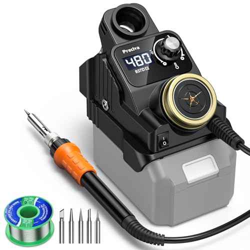Preciva Cordless Soldering Station for Dewalt 20V Max Battery, 5 Soldering Iron Tips, 1-8 minutes Auto Sleep, Heat Control up to 896¡ÆF, ¨¬C/¨¬F Conversion, Removable Dross Pool (Battery Not Included)