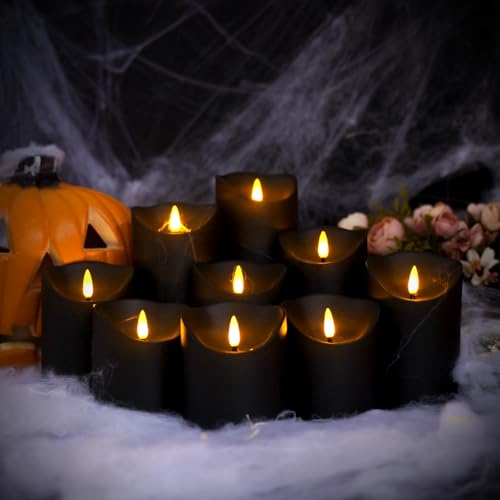 Nimiko Black Flameless Candles with Remote, Flickering LED Set of 9 with Timer