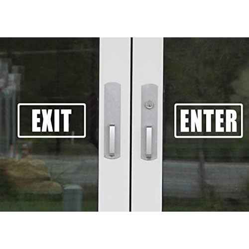 Enter & Exit Door Sign- UV Resistant, Waterproof, Durable, Peel & Stick Adhesive Label Decal Sticker Quote Vinyl Mural Art Script Lettering - Each Decal 7" x 3.5", White